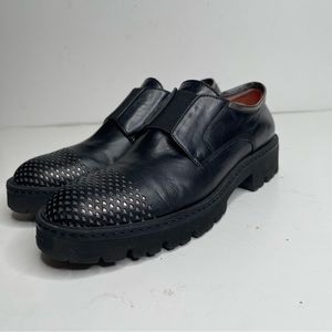 posole rouge black silver leather chunky lug sole loafers shoes size 37